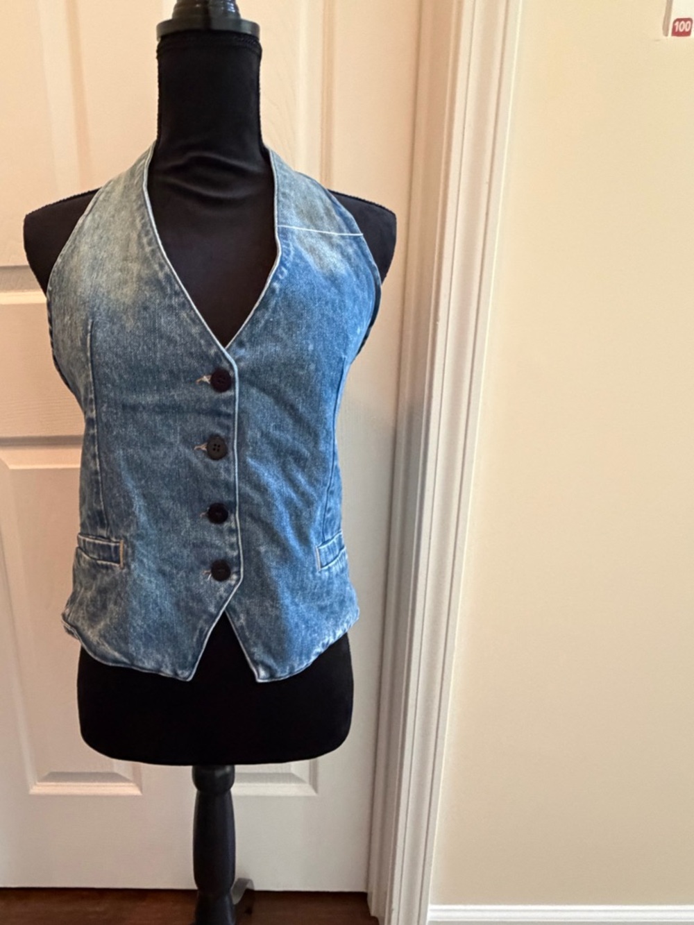 NWT Washed Denim Halter Button-Up Vest